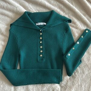 Zara ribbed polo collar sweater
